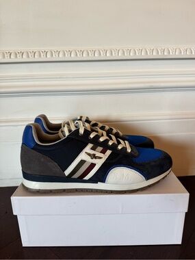 Aeronautica Militare Navy, Blue and White Men's Casual Sneakers
